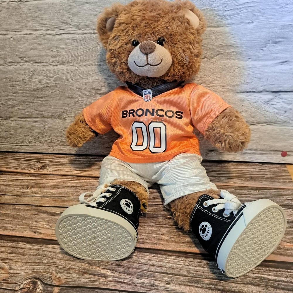 Build-a-bear Denver Broncos Teddy Bear with orange jersey featuring 'BRONCOS' '